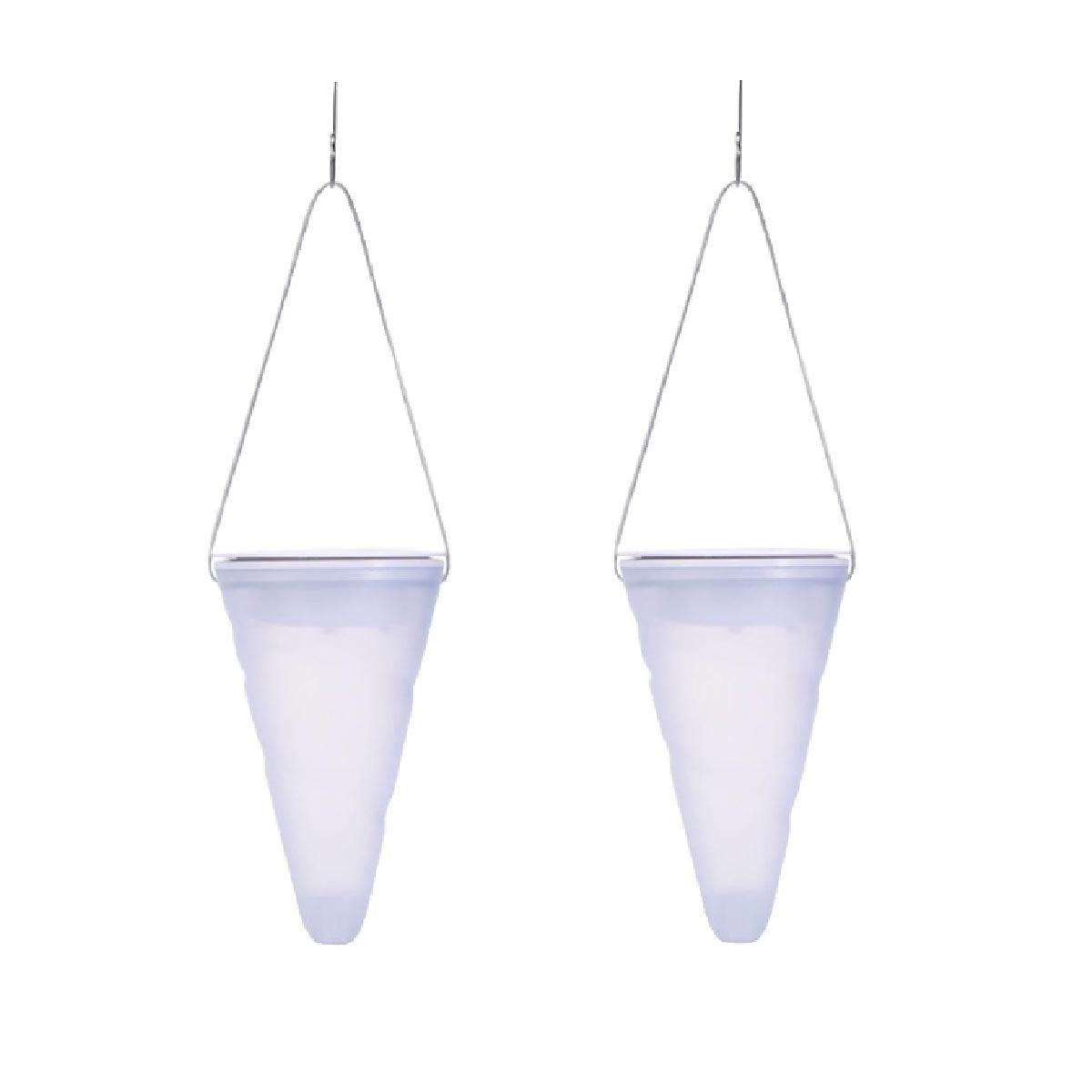 Set of 2 white LED conical solar beacon suspensions HANG CREAMY H27cm