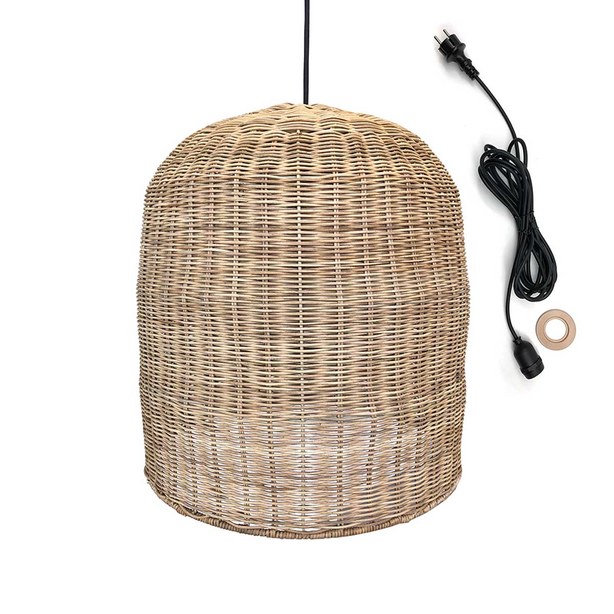 Mains-powered suspension for outdoors GIACOMO OUTDOOR CABLE in natural rattan bohemian style 5m cable length