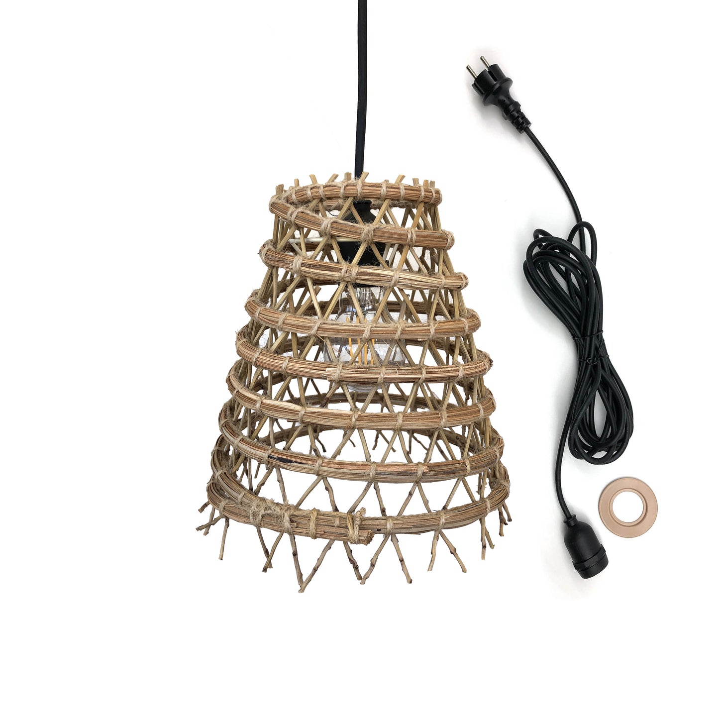 ZAKARI OUTDOOR CABLE mains-powered pendant lamp in bohemian natural date palm fiber 5m cable length