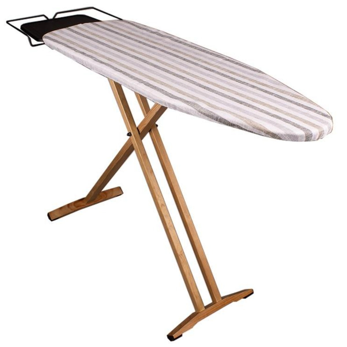 NUBAR foldable wooden ironing board 130x47 H92cm 100% cotton cover with iron rest and central steamer