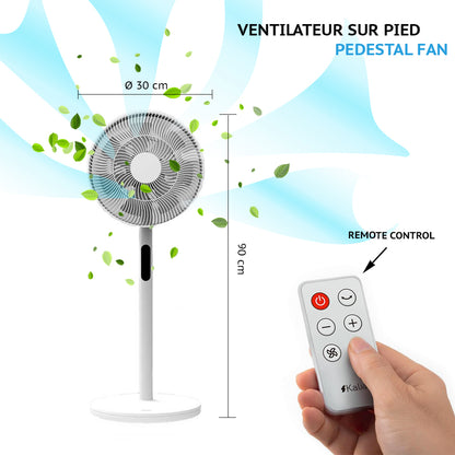 WELLY design silent pedestal fan with remote control and LED display and timer