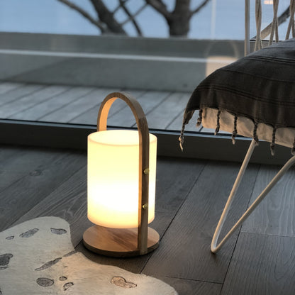 Wireless lantern Scandinavian design natural wood handle LED warm white/white dimmable WOODY H37cm