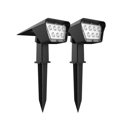 Set of 2 solar spotlights 2 in 1 projector to prick or fix rectangular powerful lighting dimmable white LED CURTIS H 31.5cm