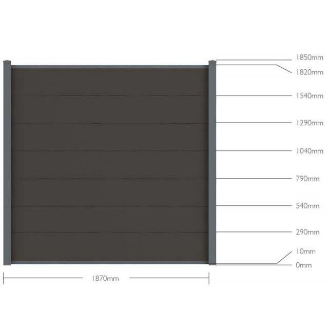 Garden fence kit with blackout composite wood and aluminum panels - Basic set + 4 extensions: length 9.42m