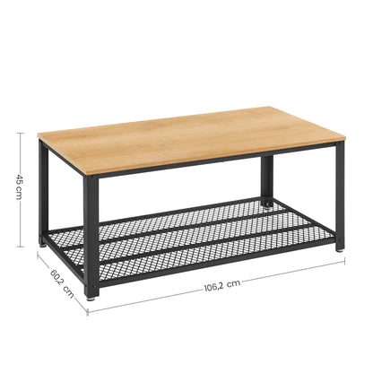 Industrial Design Coffee Table with Large Top JACKY Adjustable Feet Floor Protection Metal Frame - Stable - Light Oak